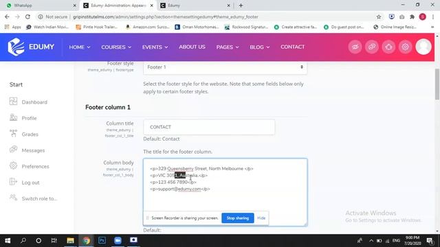 How to edit footer in Moodle Edumy