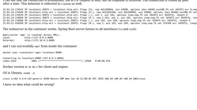 DevOps & SysAdmins: No response from web server in Docker container from host