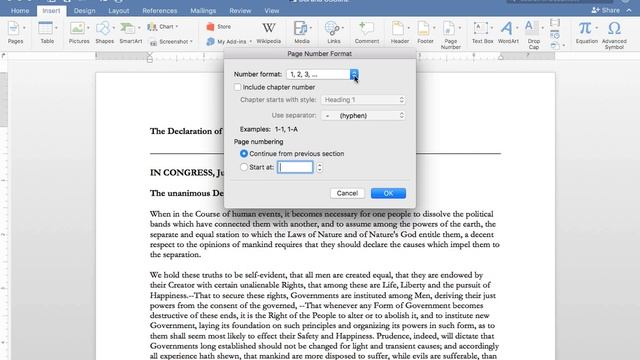 Inserting Page Numbers in Word 2016 for Mac