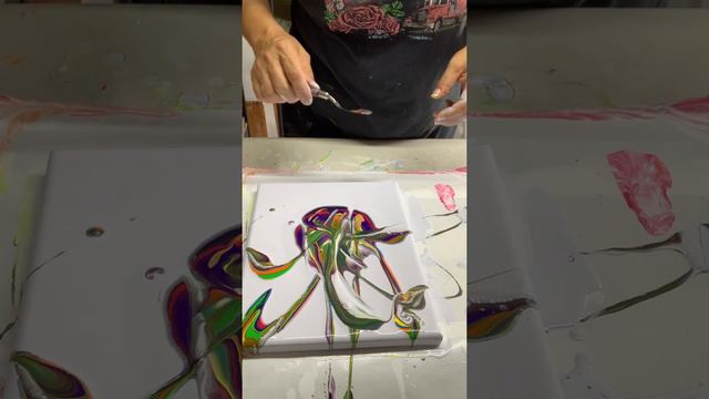 How fun this was!!  Flinging paint all over the place!  The result of this was better than expected