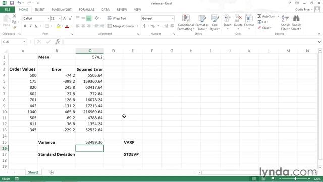 Excel Tutorial - Analyzing data using variance and standard deviation