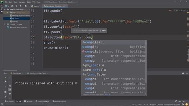 Python 104: Nâng cấp 2 - chương trình đếm ngược thời gian Happy new year  mini project with code