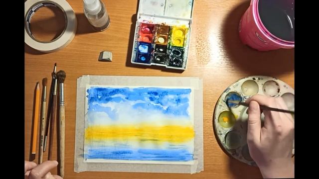 Простой пейзаж акварелью
