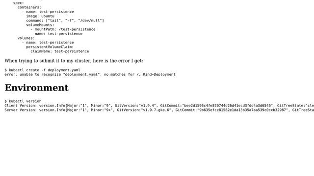 error: unable to recognize "deployment.yaml": no matches for /, Kind=Deployment