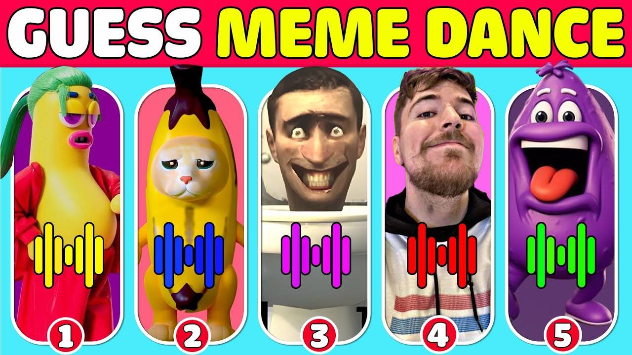 Guess The Meme By Dance_ Mr Beast, Skibidi Toilet, Nobody Sausage, Grimace Shake, Banana Cat