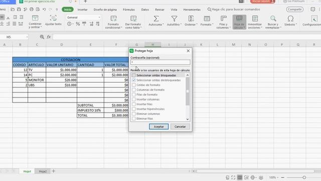 WPS OFFICE -4 PROTEGER CELDAS, HOJA