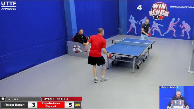16:00 Плющ Павел 3-2 Коробейник Сергей стол 4 ЮГ-3 23.06.21