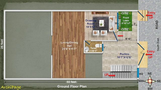 House Design 25' x 50' || 3 BHK HOUSE PLAN ||  South East Facing House