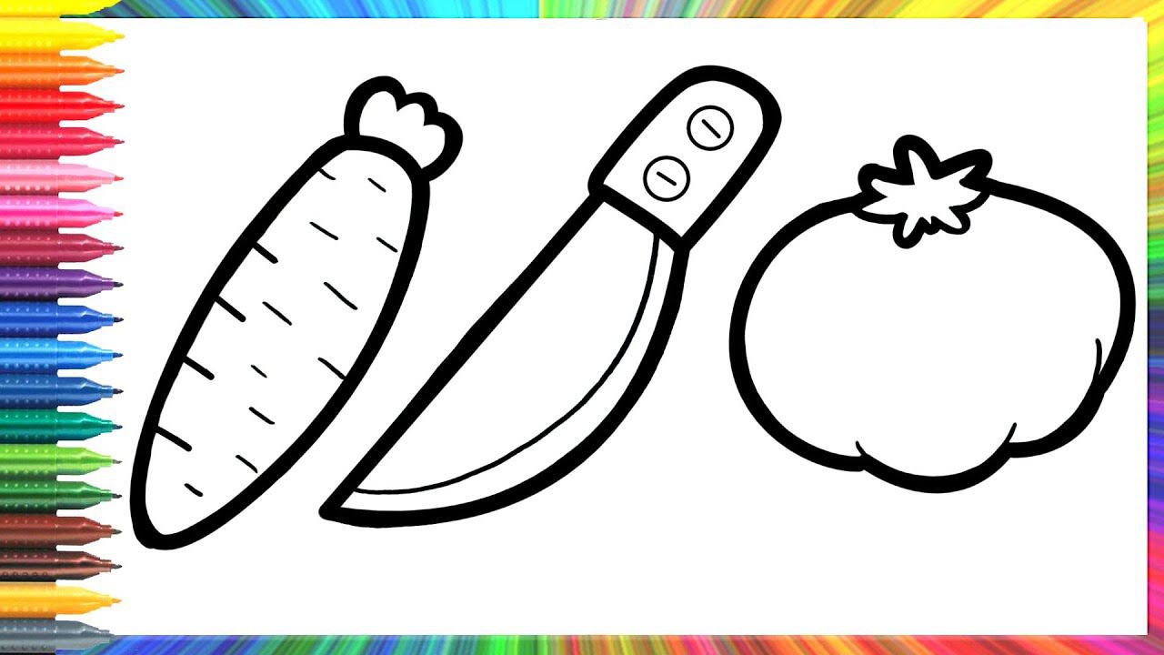 How to Draw Carrot Tomato and Knife for kids/Cara Menggambar tomat wortel dan pisau untuk anak-anak