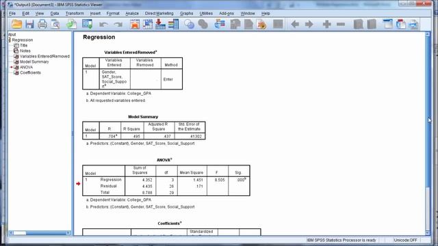 Multiple Regression in SPSS - R Square; P-Value; ANOVA F; Beta (Part 2 of 3)