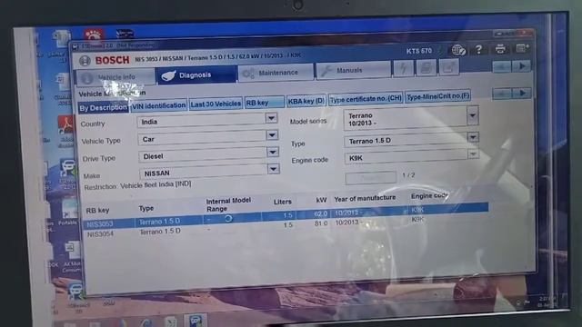 Nissan Terrano onboard diagnostic (OBD), Using Bosch KTS 570