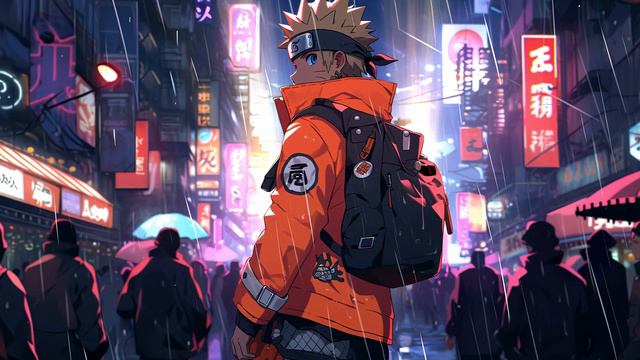 Наруто Неоновая Улица Дождь | Naruto | Rainy Street | Cyberpunk Style | Glitch - Живые Обои