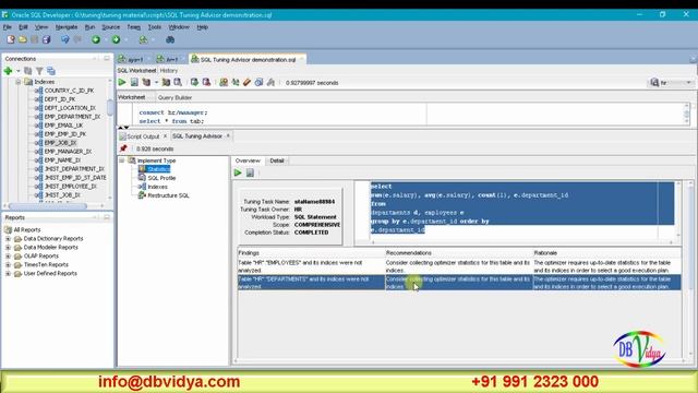 Oracle SQL Tuning Advisor Example
