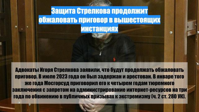 Защита Стрелкова продолжит обжаловать приговор в вышестоящих инстанциях