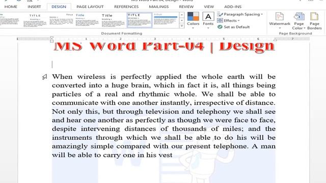 Microsoft Word Tutorial in Bangla | Part-04 | Design | Themes, Watermark, Page Color, Page Borders