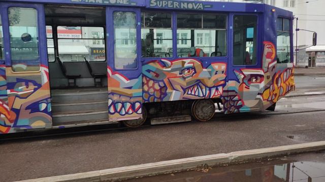 новости УФА транспорт 23 июня 2024 1122 уфимский арт трамвай разрисованный дракон едет в депо зорина