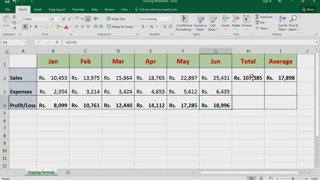 Microsoft Excel 2016 Basic Course - Copying a Formula into Adjacent Cells