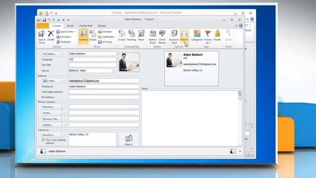 Microsoft Outlook 2010: Change image for a contact