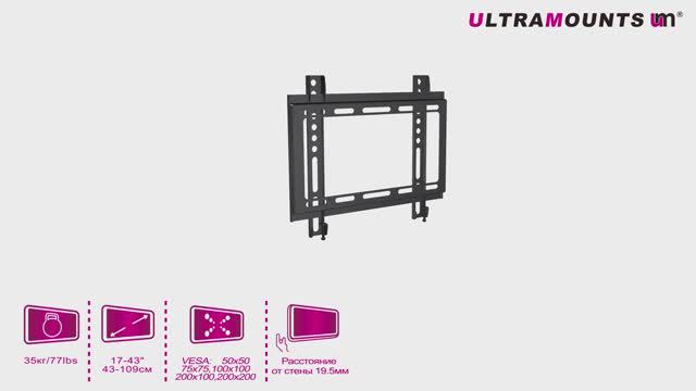 UltraMounts UM811F. Установка телевизора на стену с помощью фиксированного кронштейна UM811F.
