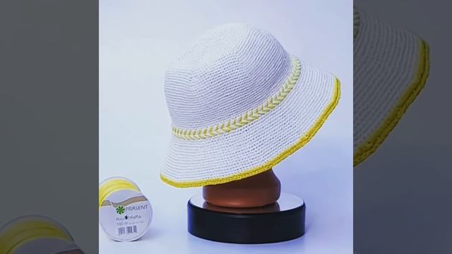 Летняя шляпа из рафии. связана крючком