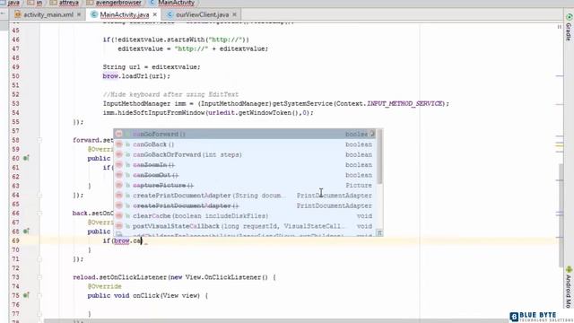 Android app Development-Make a Web Browser in 2 hours-016-Adding Features Forward-Back-ReloadHistor