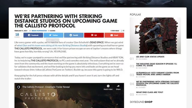 The Callisto Protocol - Skybound Games partners with Striking Distance