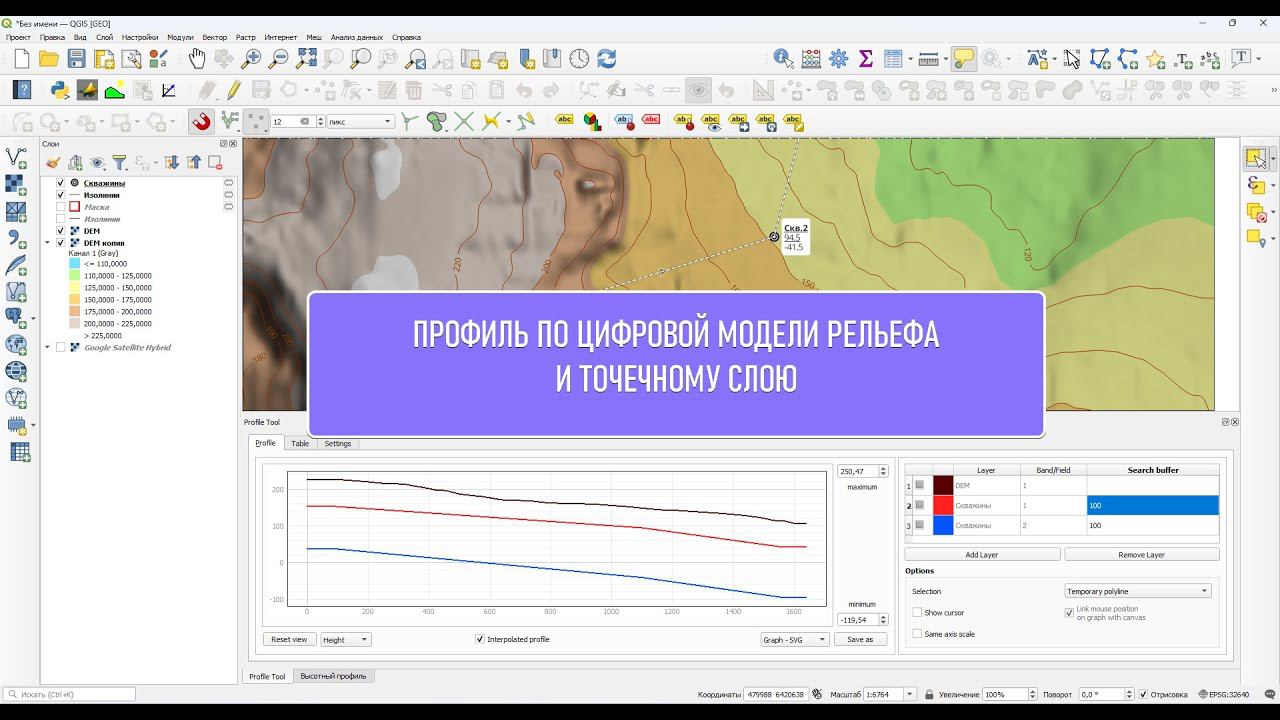 Профиль по точкам и ЦМР