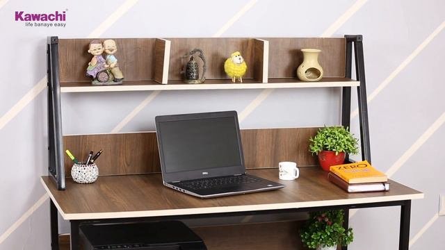 Kawachi Computer Desk, Writing Study Table With Storage Shelf, Space Saving Home Office Desk