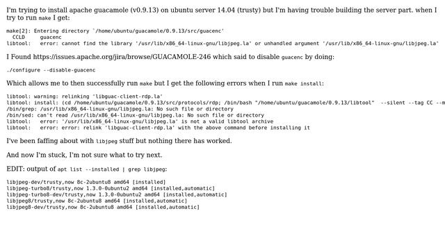 Unix & Linux: Trying to install apache guacamole on ubuntu