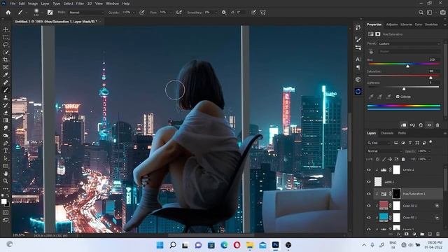 Night City photo manipulation in photoshop speed art