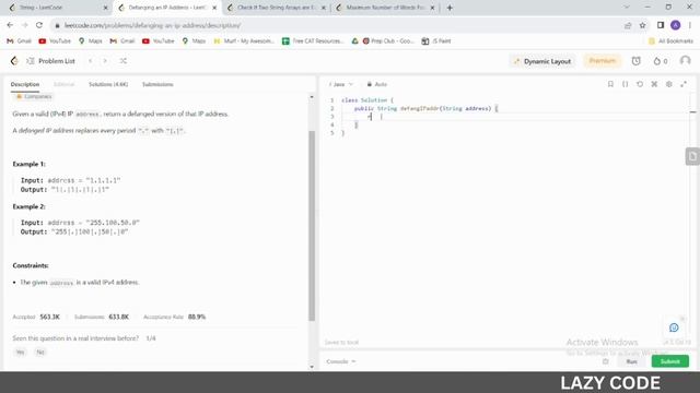 LeetCode in Java | Problem in Array : Easy Question | Defanging an IP Address | Complete Java Cours