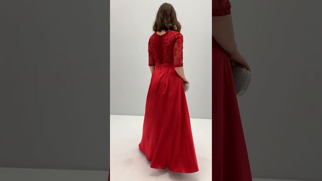 Красное атласное вечернее платье 102725-305810