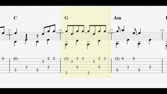 Cyndi Lauper: Time After Time with full tablature/sheet music for solo fingerstyle guitar