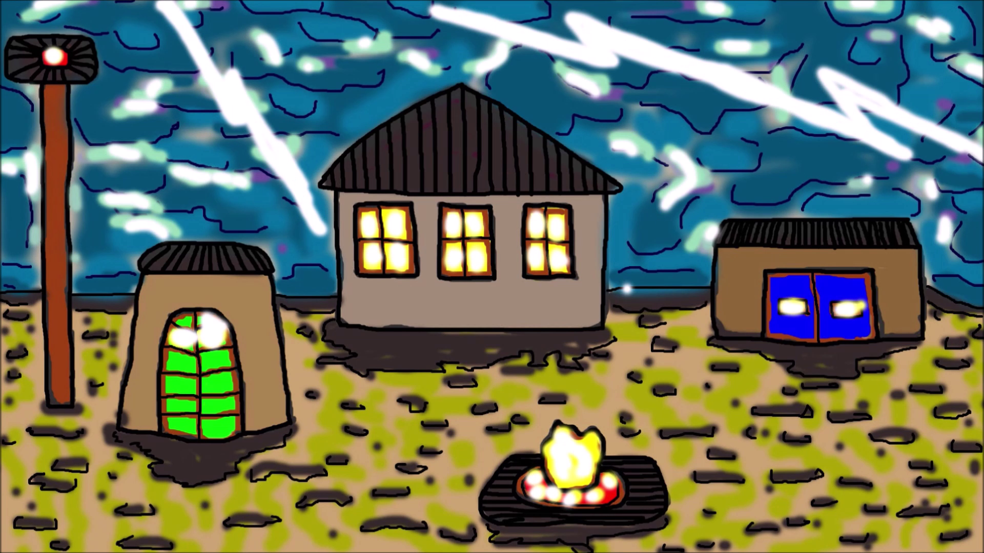 Анимационный рисунок: Дом и молния. Видео без звука