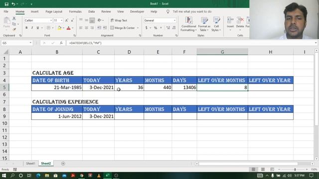 EXCEL IN TELUGU PART 20 - CALCULATE AGE & EXPERIENCE