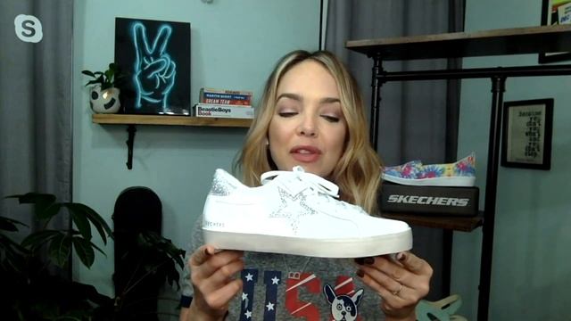 Skechers Street Glitter Trim Leather Sneakers - Diamond Starz on QVC