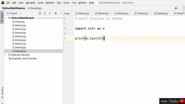 Python tan() function | math module | mathematical functions | Amit Thinks
