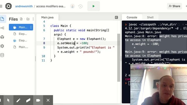 java access modifiers example