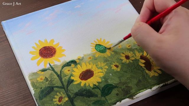 Sunflower Fields Acrylic painting PaintingTutorial Painting ASMR