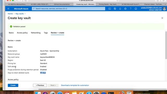 AZ 900 Github 12: Implement Azure Key Vault - Azure Fundamentals - Dec 2020 Mac Edition Hands on La