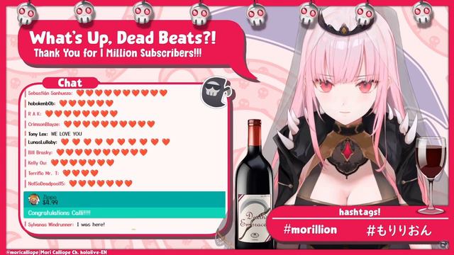Mori Calliope reaches 1 million subscribers while playing Skyrim!