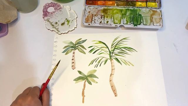 PINTAR PALMERAS y HOJAS TROPICALES con ACUARELAS