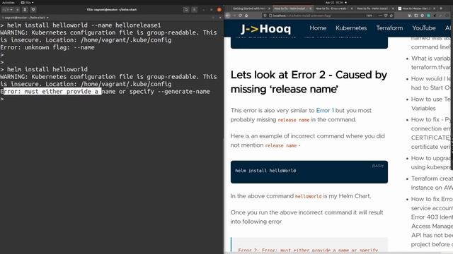 How to fix - Helm install unknown flag --name, must either provide a name or specify --generate-nam