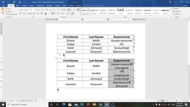 MS Word tip for converting table for Word to Excel trick tip