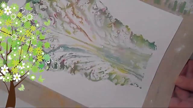 Монотипия капустным листом. "Времена года" Часть 1.