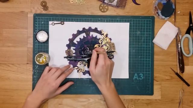 Cogwheel Panel Mixed Media Tutorial. Микс-медиа панно шестерёнка процесс создания