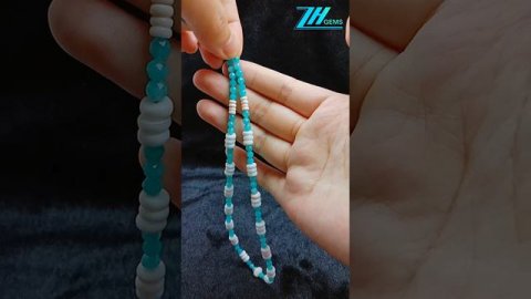 Mop beads and faceted  Amazonite beads handmade necklace full strand 16inch Gift for Her