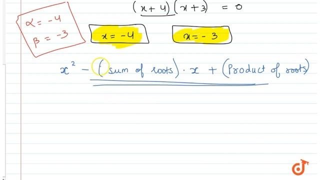 14. If `alpha` And `beta` Are The Roots Of The Equation `x^2` + 7x + 12 = 0, Then Equation Who