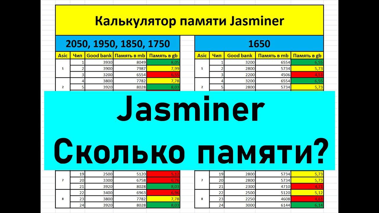 Калькулятор памяти Jasminer, видео инструкция