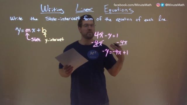 Write the slope-intercept form of 4x-y=1